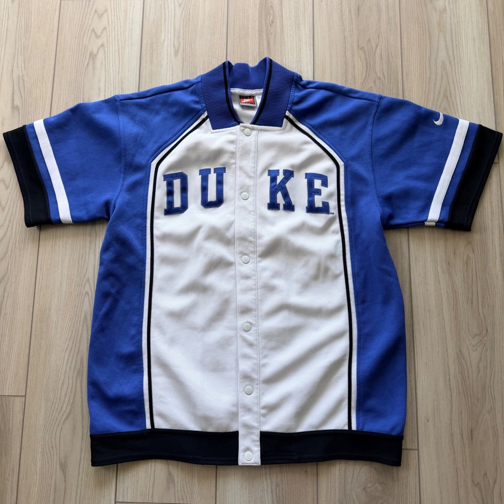 Vintage Nike Duke Blue Devils Warm Up Issued Jersey Mens M Blue White Snap Front